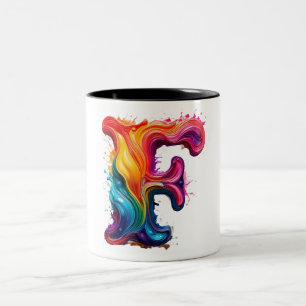 Colorful Liquid Letter "F" Mug – Vibrant 3D Paint 