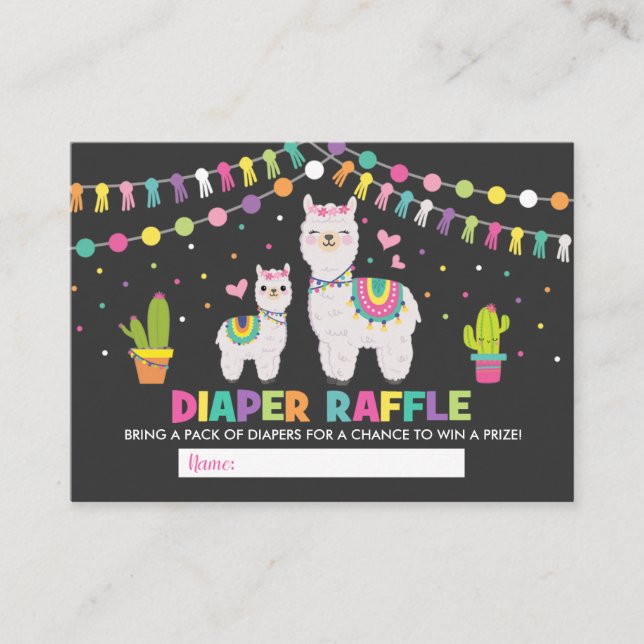Colorful Llama Baby Shower Fiesta Diaper Raffle Enclosure Card (Front)