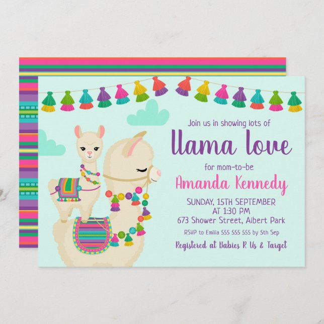 Colorful Llama Love Baby Shower Invitation (Front/Back)