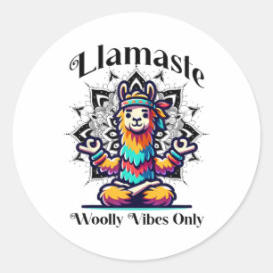 Colorful Llama Meditating For Yoga Lovers Classic Round Sticker