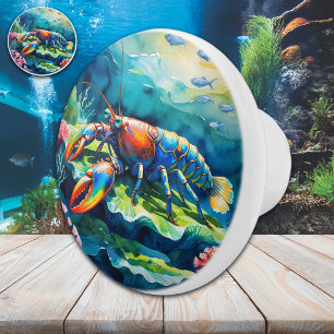Colorful Lobster Ocean Scene Ceramic Knob