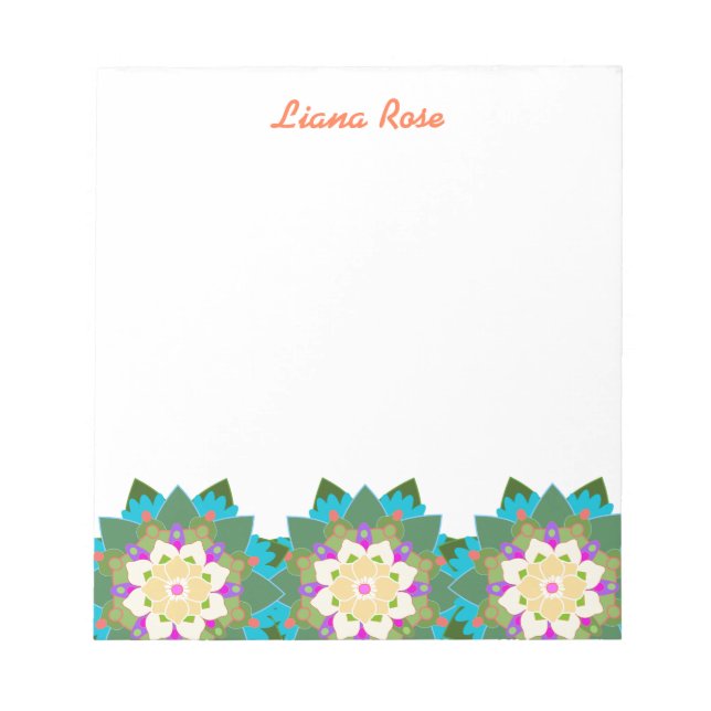 Colorful Lotus Floral Personalized Notepad (Front)