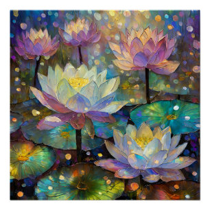 Colorful Lotus Flowers Blossoming in the Snow Poster
