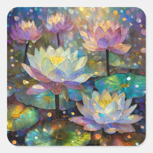 Colorful Lotus Flowers Blossoming in the Snow Square Sticker