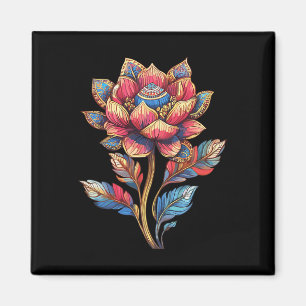 Colorful Lotus Mandala Flower With Ornate Leaves  Magnet