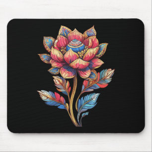 Colorful Lotus Mandala Flower With Ornate Leaves Mouse Pad