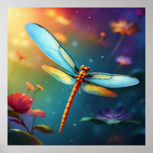 *~* Colorful Lotus Pond Dragonfly Blue Poster