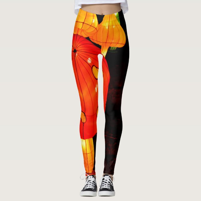 colorful luminescent psychedelic mushrooms leggings (Front)