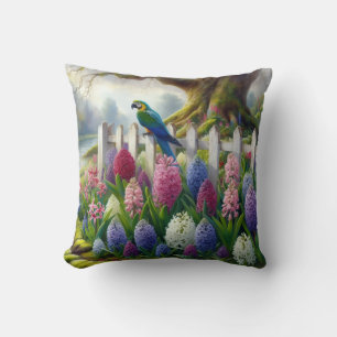 Colorful Macaw Garden Tropical Bird Floral Cotta Cushion