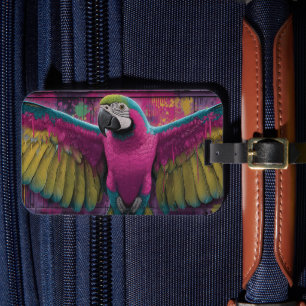Colorful Macaw Graffiti Mural with Pink and Yellow Luggage Tag