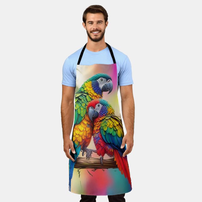 Colorful Macaw Parrots On A Branch-45739 Apron (Worn)