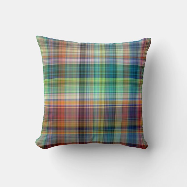 Colorful Madras Plaid Stripe Pattern Cushion (Front)
