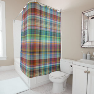 Colorful Madras Plaid Stripe Pattern Shower Curtain