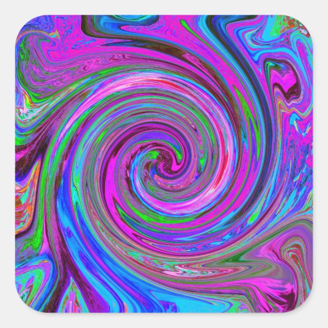 Colorful Magenta Swirl Retro Abstract Design Square Sticker (Front)
