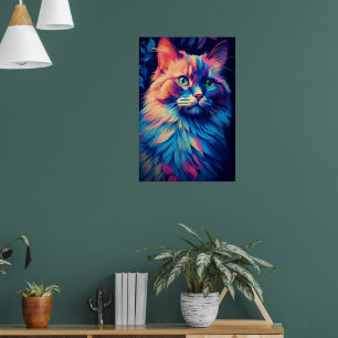 Colorful Maine Coon Cat Art Poster