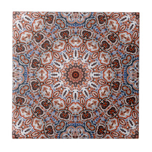 Colorful Mandala in Mix Gray-Orange Colors Ceramic Tile