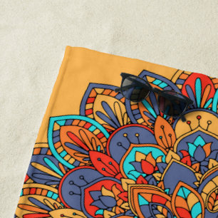 Colorful mandala Moroccan art beach style Beach Towel