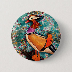 Colorful mandarin duck 6 cm round badge