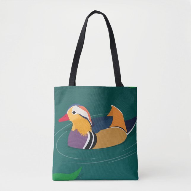 Colorful Mandarin Duck Modern Digital Art Tote Bag (Front)