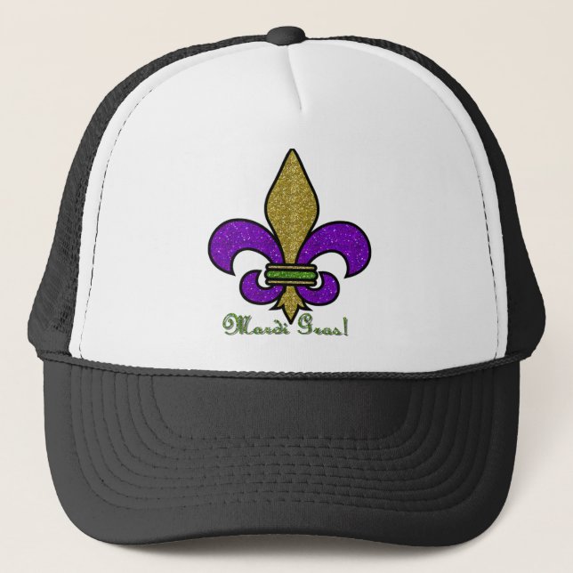 Colorful Mardi Gras Fleur De Lis Trucker Hat (Front)