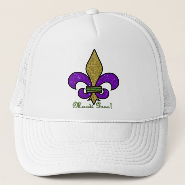Colorful Mardi Gras Fleur De Lis Trucker Hat (Front)