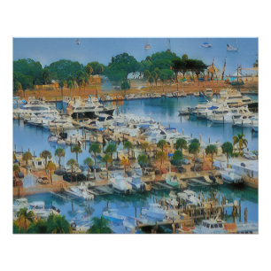 Colorful Marina Wall Art Coastal Harbor Boats