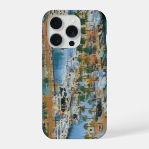 Colorful Marina Wall Art Coastal Harbor Boats iPhone 15 Pro Case