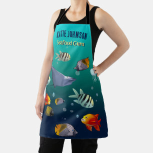 Colorful Marine Life Creatures Apron