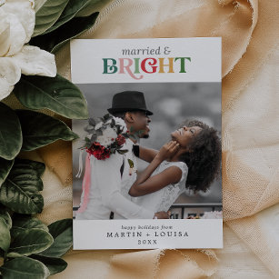 Colorful Married and Bright Newlywed Photo Holiday Card