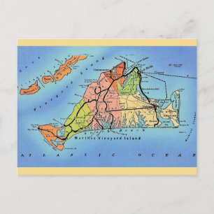 Colorful Martha's Vineyard Map  Postcard