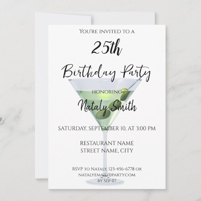 Colorful martini cocktail invitation (Front)