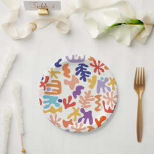 Colorful Matisse Pattern Abstract Botanical Shapes Paper Plate