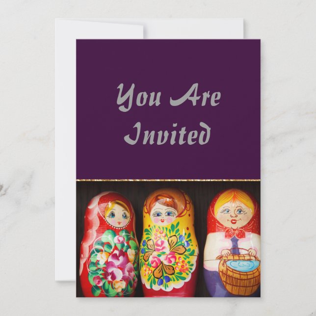 Colorful Matryoshka Dolls Invitation (Front)