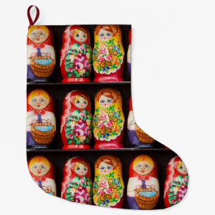 Colorful Matryoshka Dolls Large Christmas Stocking