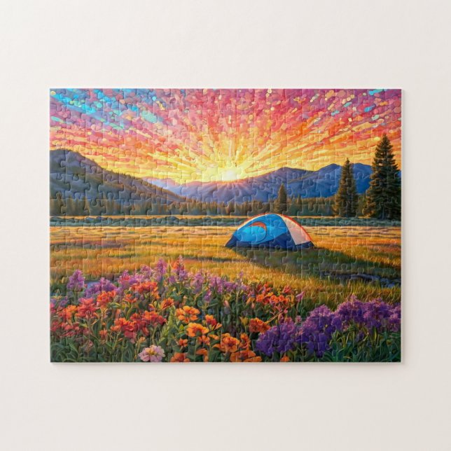 Colorful Meadow Flowers Camping Tent Art Jigsaw Puzzle (Horizontal)