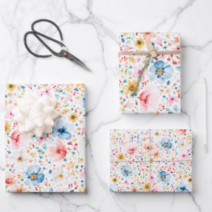 Colorful Meadow Wildflowers Pattern Boho Elegant Wrapping Paper Sheet
