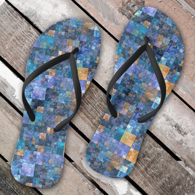 Colorful Mediterranean Mosaic Flip Flops (Flip flops featuring a geometric mosaic Mediterranean tile pattern)