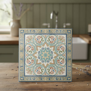 Colorful Mediterranean Pattern Pat#9 Teal ID1195 Ceramic Tile