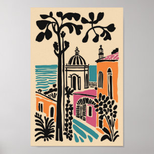 Colorful Mediterranean Village Art – Modern Folk A Poster