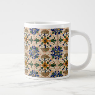 Colorful Mediterranean Vintage Floral Pattern Large Coffee Mug
