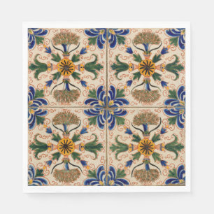 Colorful Mediterranean Vintage Floral Pattern Napkin