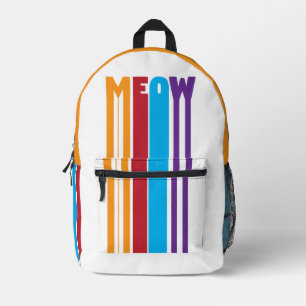 Colorful MEOW Cat Lover Backpack with Bold Stripes