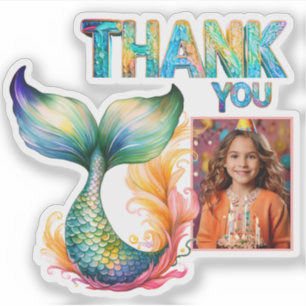 Colorful Mermaid Birthday Thank you Girl Photo