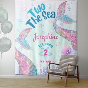 Colorful Mermaid second birthday welcome large Tapestry