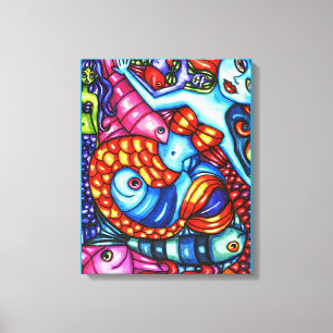 Colorful Mermaids Fish Abstract Original Painting Canvas Print