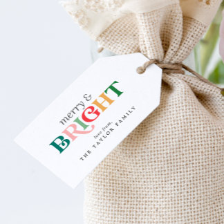 Colorful Merry and Bright Christmas Family Holiday Gift Tags
