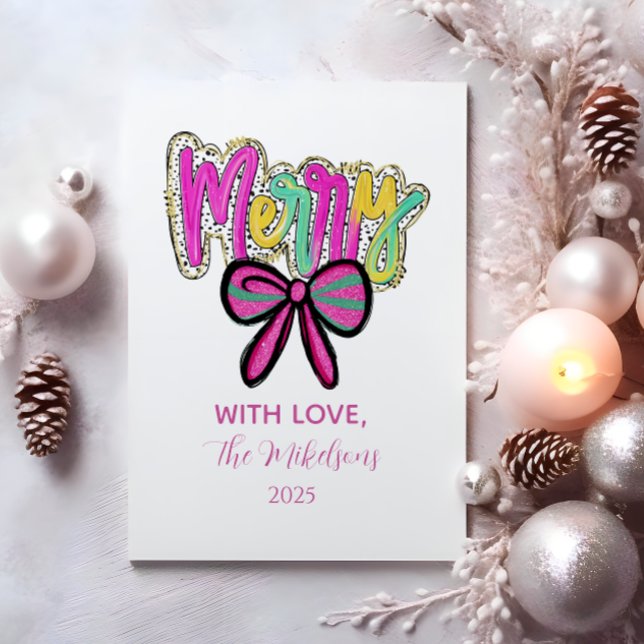 Colorful Merry Bow Christmas Holiday Card (Creator Uploaded)