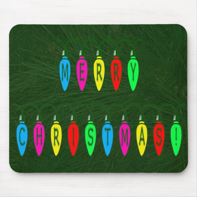 Colorful Merry Christmas Lights Font Mouse Pad (Front)