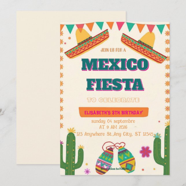 Colorful Mexican Fiesta Birthday  Invitation (Front/Back)