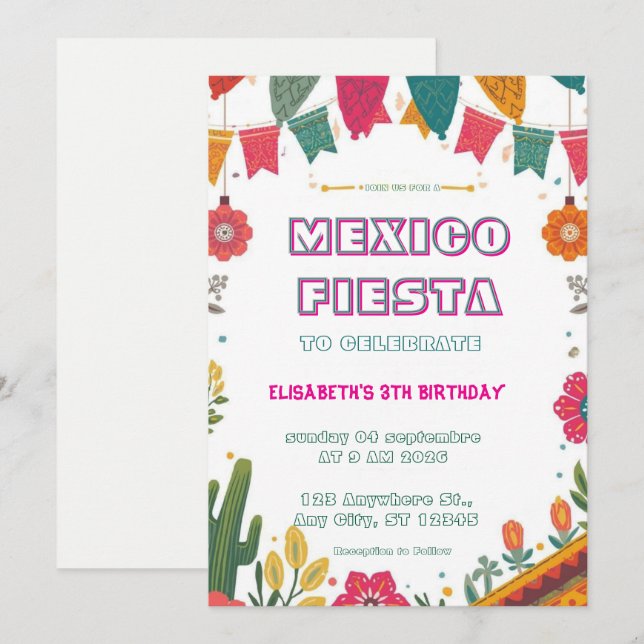 Colorful Mexican Fiesta Birthday  Invitation (Front/Back)